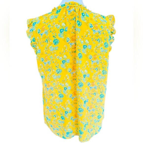 Rose & Olive Yellow Floral Blouse with Ruffle Cap Sleeves size Large - Picture 3 of 8